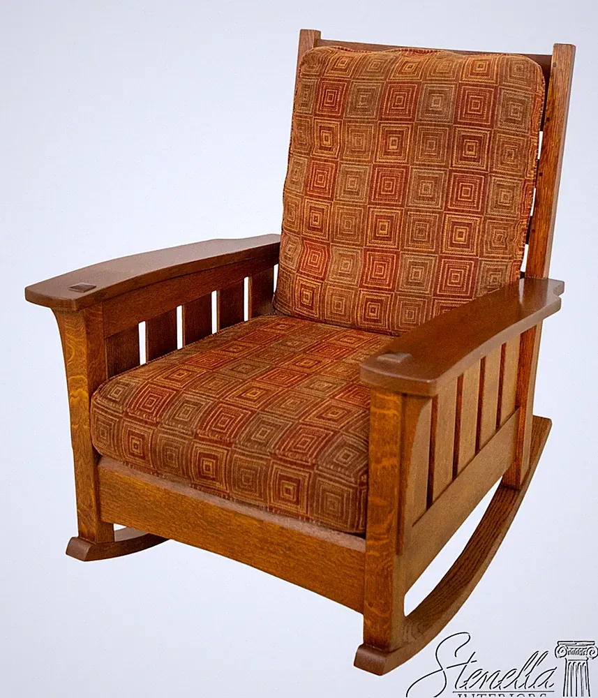 69933: STICKLEY Upholstered Large Mission Oak Rocking Chair