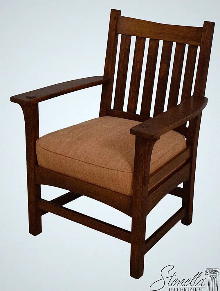 F65290EC: L&JG STICKLEY Signed Vintage Mission Oak Armchair