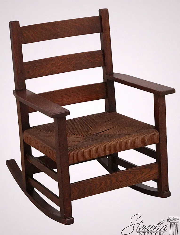 F72838: GUSTAV STICKLEY Antique Mission Oak Youth Diminutive Rocking Chair