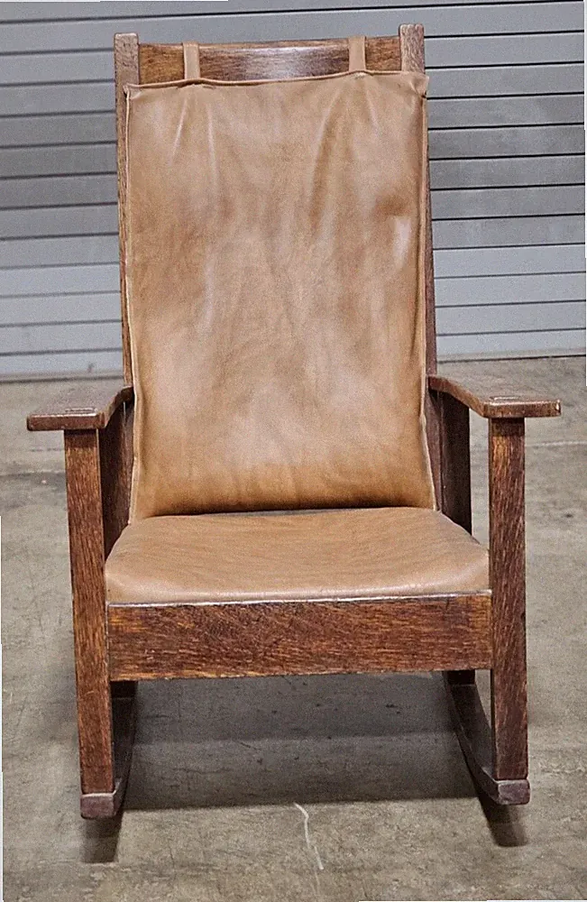 Stickley Bros Oak Mission Style Rocking Chair Brown Leather/ Faux Leather Cover