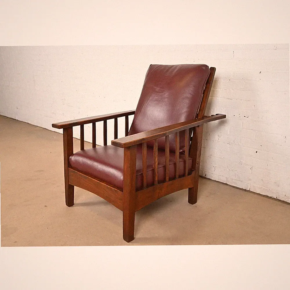 Stickley Brothers Style Antique Mission Oak Arts & Crafts Reclining Lounge Chair
