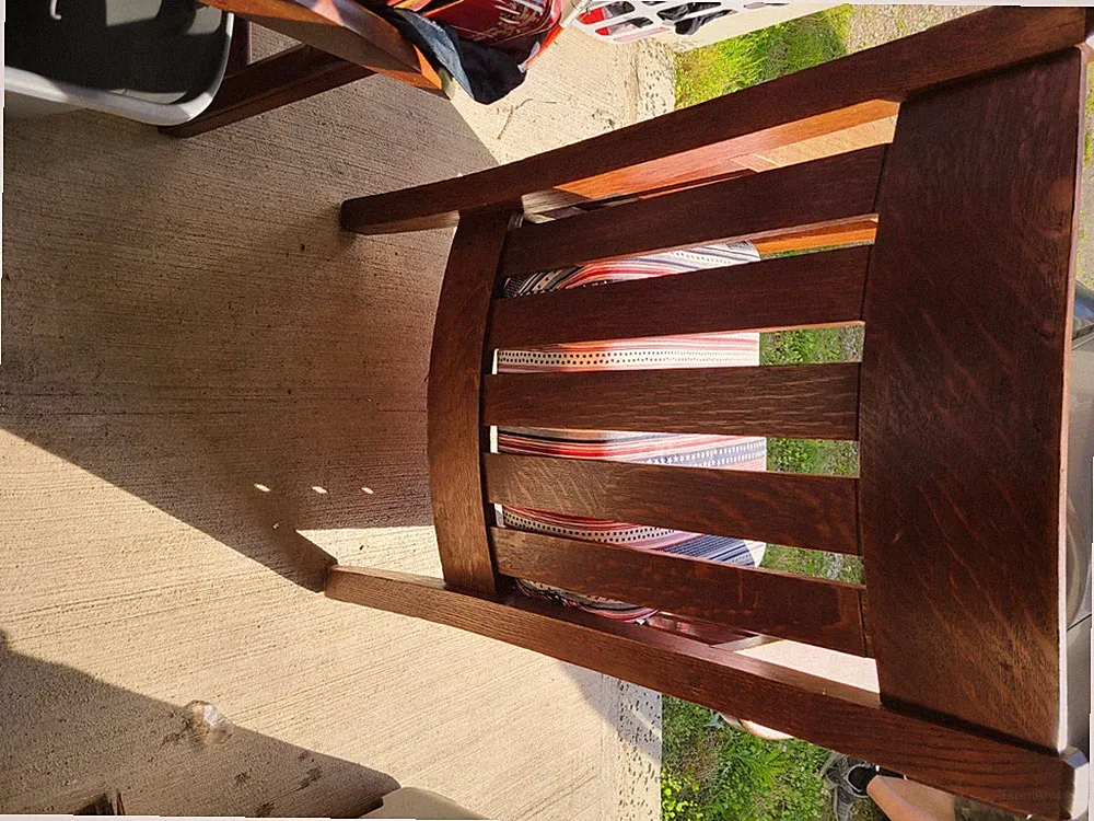 stickley furniture armchair oak wood. Seat has been re-upholestered