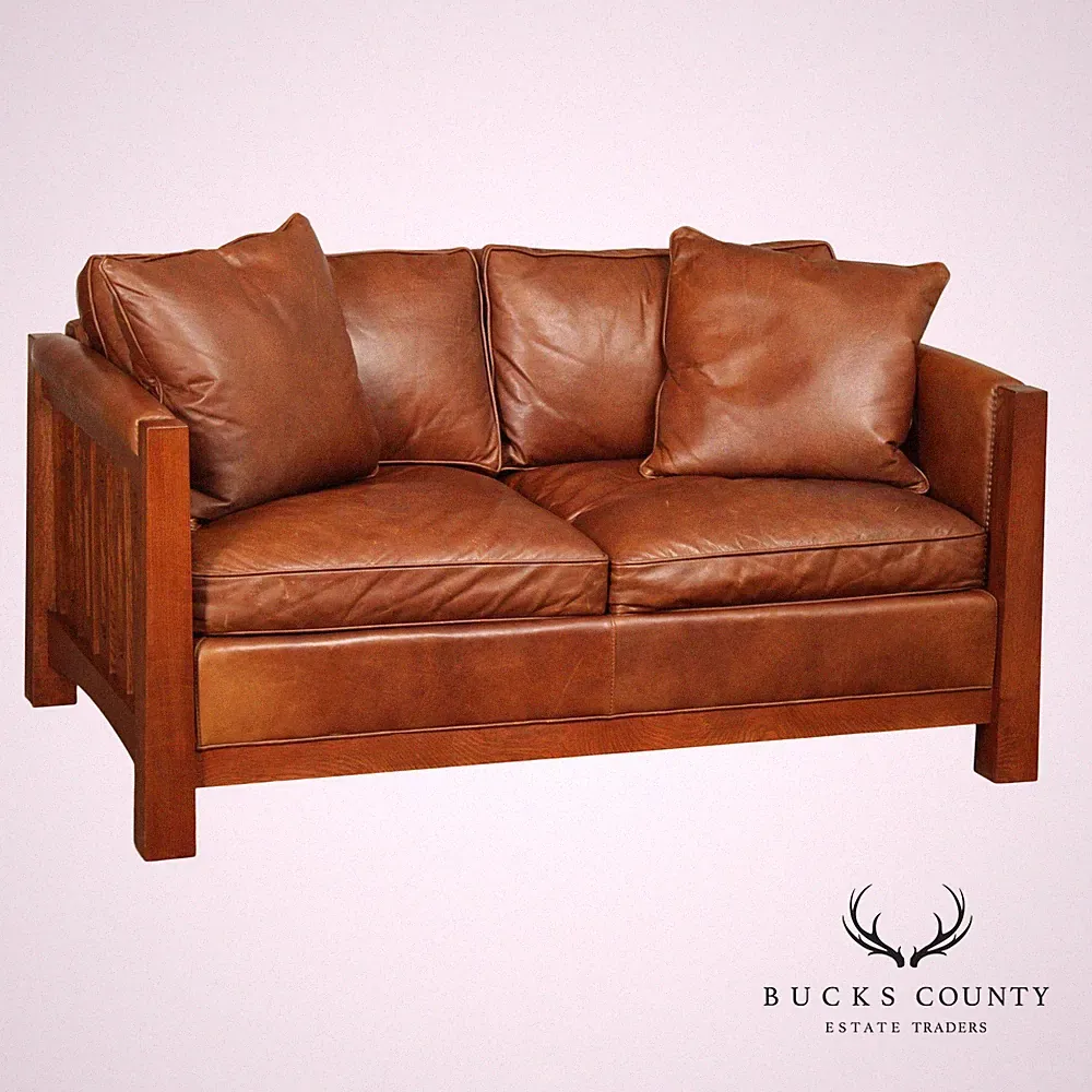 Stickley Highlands Mission Oak Leather Loveseat