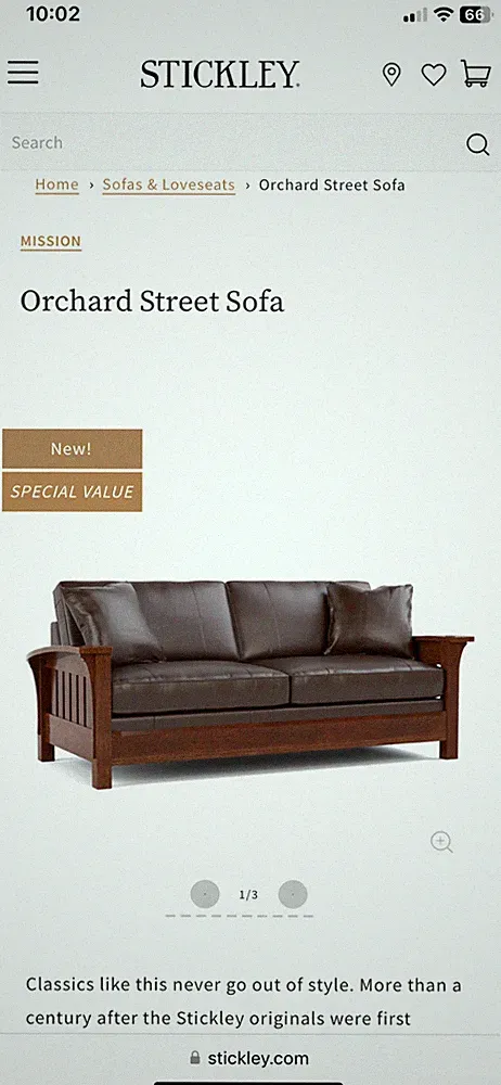 Stickley Leather Sofa used, Orchard Street Sofa, brown
