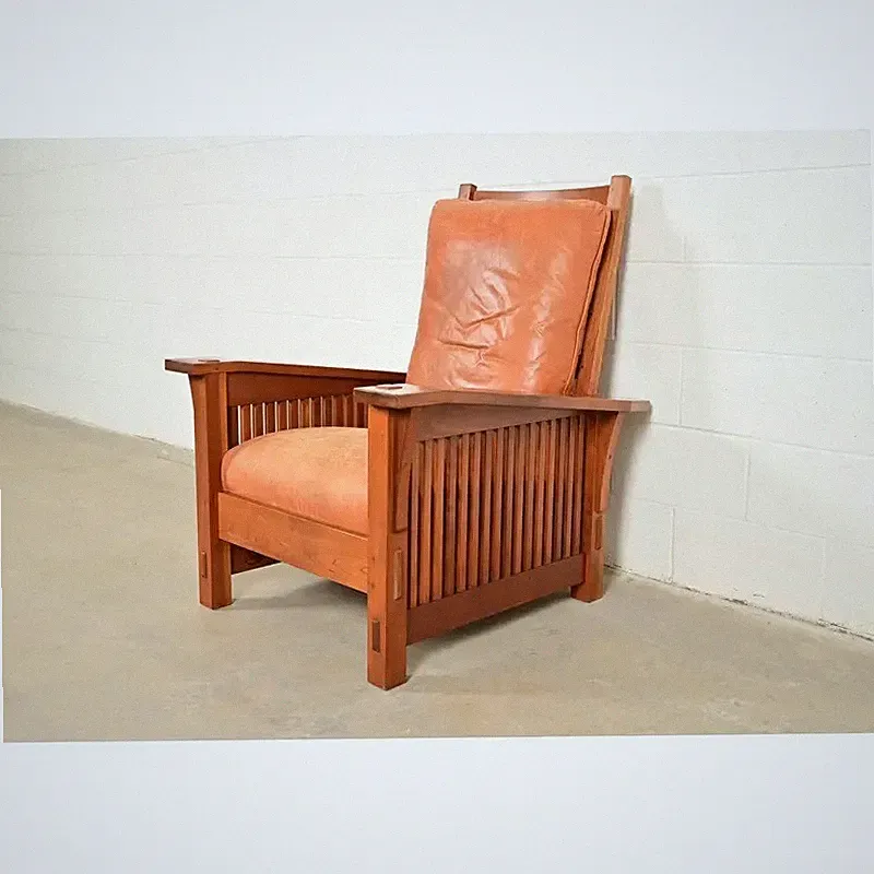 Stickley Mission Arts & Crafts Cherry Wood Spindle Reclining Morris Lounge Chair