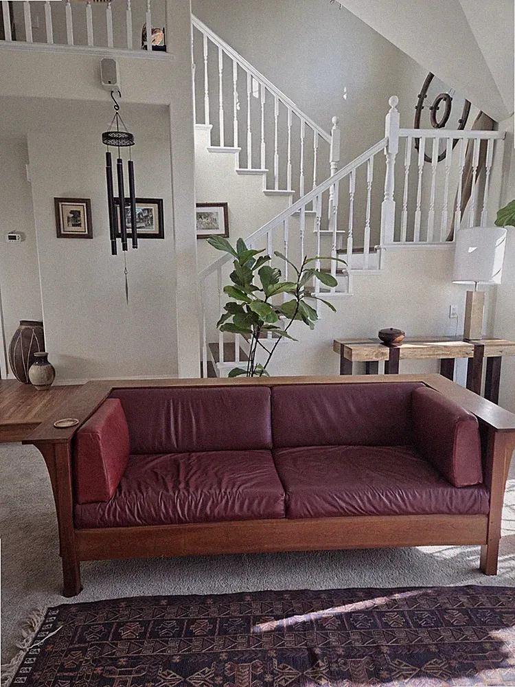 Stickley Mission Cherry Frame Sofa with Leather Upholstery