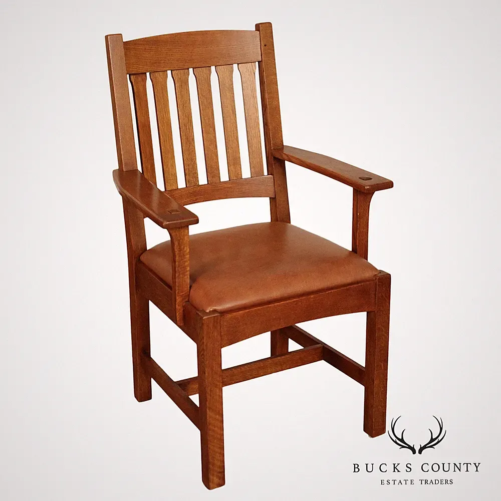 Stickley Mission Collection Oak and Leather Cottage Armchair