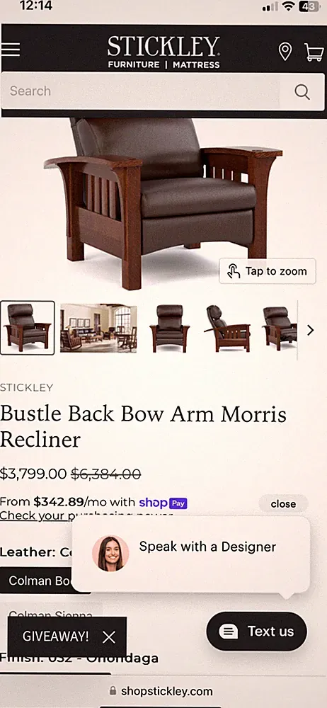 Stickley Recliner, Bustle Back Bow Arm Morris