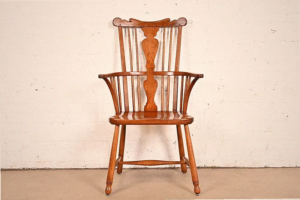 Stickley Solid Cherry Wood Spindle Back Windsor Armchair, 1960