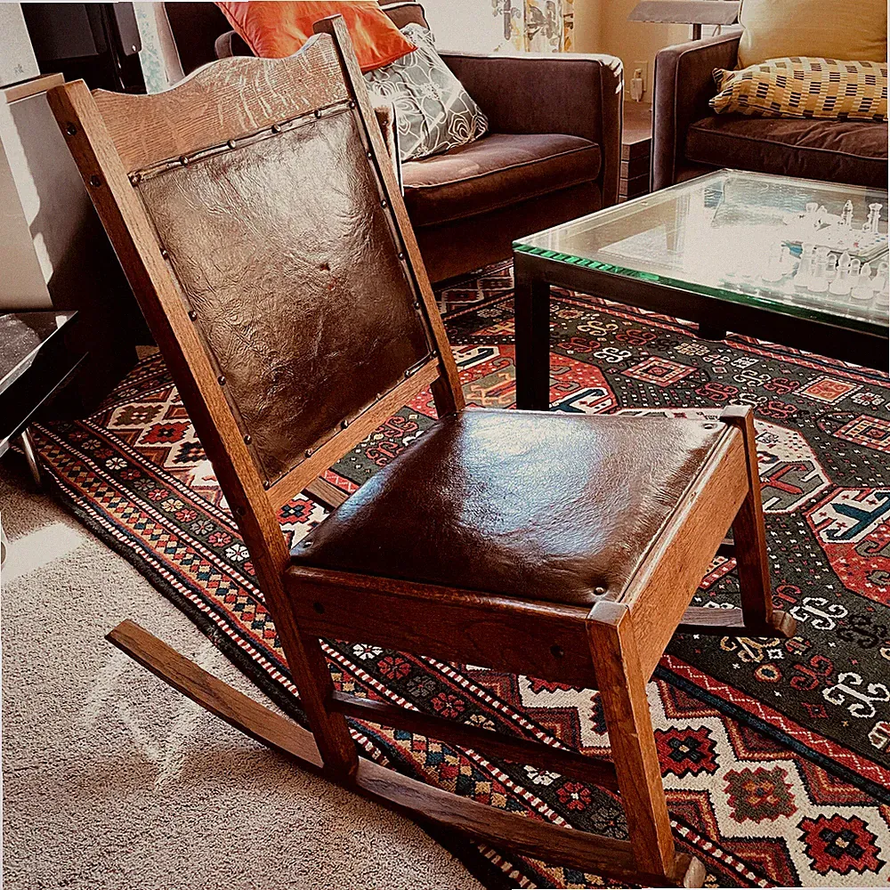Stickley Type Antique Mission Quarter Sawn Golden Oak Rocker Rocking Chair Mid